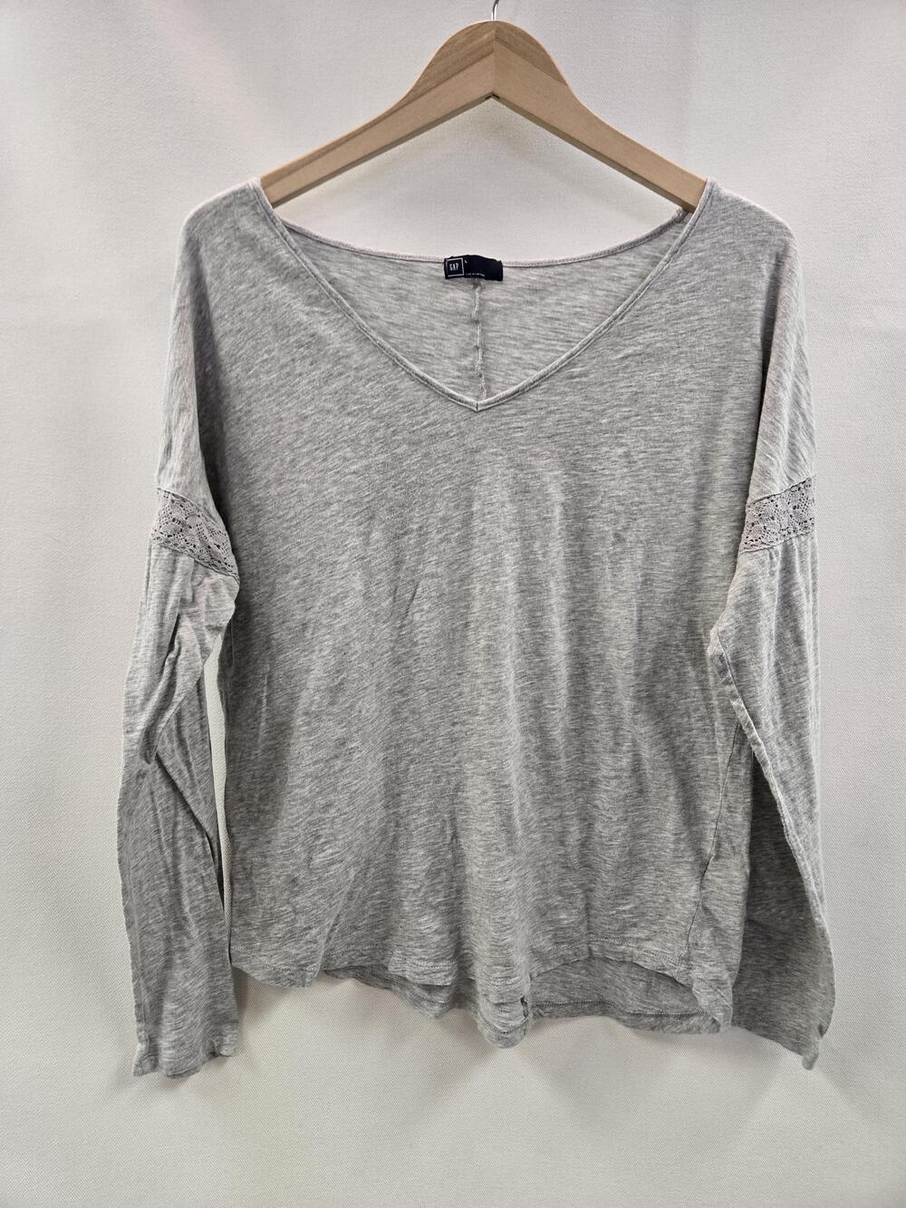 Gap Shirt Womens Large Gray Lightweight Long Sleeve Lace V Neck Casual Top